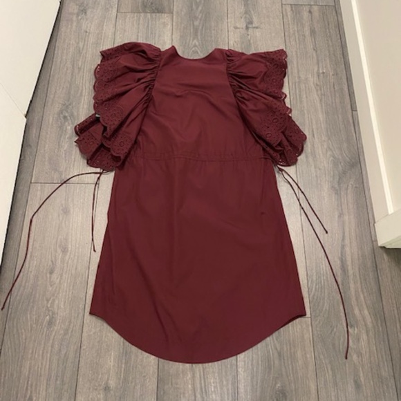 See By Chloe Burgundy Cotton Mini Dress Size 4 NWT - Picture 8 of 10